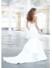 Strapless Ivory Satin Ruffle Wedding Dress With Decorated Buttons